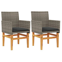 Maison Chic Lot de 2 Chaises de jardin coussins | chaises Relax gris résine tressée et bois -GKD73111