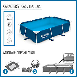 Piscine Démontable Rectangulaire Bestway Steel Pro 300x201x66 cm Capacité de 3.000 Litres Couleur Bleu pas cher