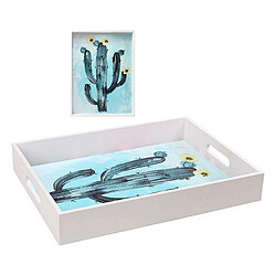 Totalcadeau Plateau de service avec motif cactus Blanc pas cher