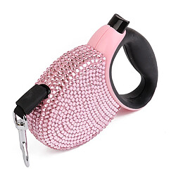 3m Animal Chiot Strass Escamotable Automatique Câble De Traction Laisse De Chien Rose