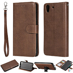 Wewoo Housse Coque Pour Huawei Y6 2019 Étui de protection à rabat horizontal de couleur unie avec support et fentes cartes et portefeuille et cadre photo et lanière marron