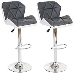 Decoshop26 Lot de 2 tabourets de bar avec repose-pieds synthétique gris et blanc TAB04022