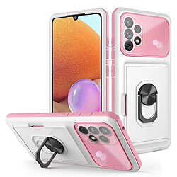 Coque en TPU + acrylique avec béquille en anneau et porte-carte blanc/rose pour votre Samsung Galaxy A32 4G (EU Version)