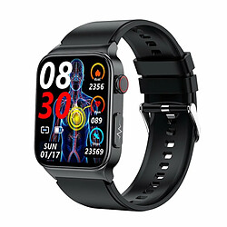 E500 Montre Intelligente Écran Tactile Surveillance Ppg En Temps Réel Sport Fitness Montre Intelligente Bracelet En Caoutchouc Noir