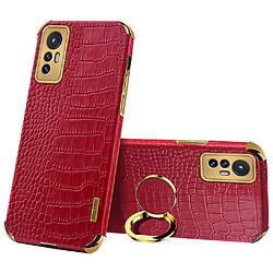 Coque en TPU + PU texture croco avec béquille rouge pour votre Xiaomi 12 Pro