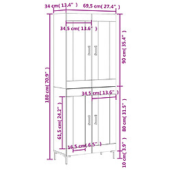 vidaXL Buffet haut Blanc brillant 69,5x34x180 cm Bois d'ingénierie pas cher