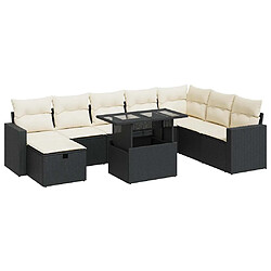 vidaXL Salon de jardin 9 pcs avec coussins noir résine tressée