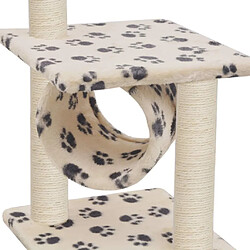 Helloshop26 Arbre à chat griffoir grattoir niche jouet animaux peluché en sisal 65 cm beige motif pattes 3702152