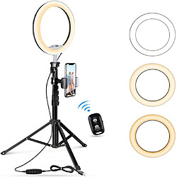 Avis Justgreenbox Selfie Ring Light avec trépied et support de téléphone pour la diffusion en direct, Blanc