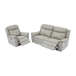 Vente-Unique Canapé 3 places et fauteuil relax électrique en cuir gris clair ADELIO pas cher