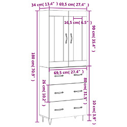 vidaXL Buffet haut Blanc 69,5x34x180 cm Bois d'ingénierie pas cher