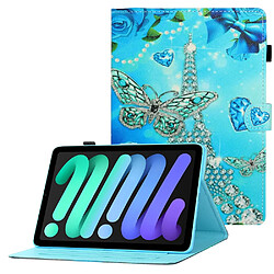 Etui en PU ligne de couture à texture croisée avec support et porte-cartes papillon et tour pour votre Apple iPad mini (2021)