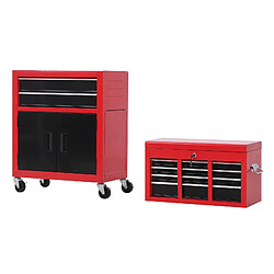 Homcom Servante d'atelier servante/ caisse à outil 6 tiroir +1 commode coffre amovible chariot acier rouge et noir pas cher