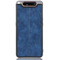 Wewoo Coque Pour Galaxy A80 / A90 antichoc couture peau de vache motif PC + PU + TPU bleu