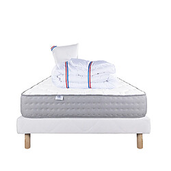 LUXURY LITERIE Ensemble matelas zen 90x190 cm + sommier blanc ep 13cm + oreiller + couette