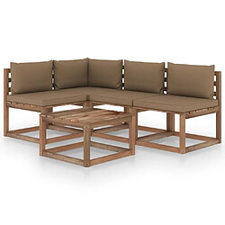 vidaXL Salon de jardin 5 pcs avec coussins taupe