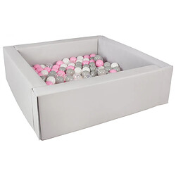 Velinda Piscine à balles carrée avec 200 balles - gris/blanc, transparent, rose clair, gris