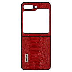 Coque pour Samsung Z Flip 5 Hybride Cuir Véritable Motif Serpent Abeel rouge