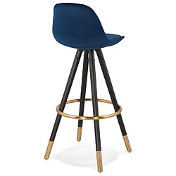 Acheter Alterego Tabouret de bar design 'CHICAGO' en velours bleu et 4 pieds en bois noir