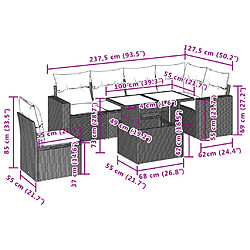 Acheter vidaXL Salon de jardin 7 pcs avec coussins noir résine tressée