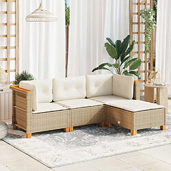 vidaXL Salon de jardin avec coussins 4 pcs beige résine tressée