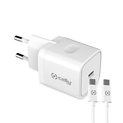 Chargeur Mural + Câble USB C Celly TC1C20WTYPECWH