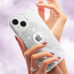 Avizar Coque pour iPhone 14 Paillette Glitter Silicone Semi rigide Argent pas cher