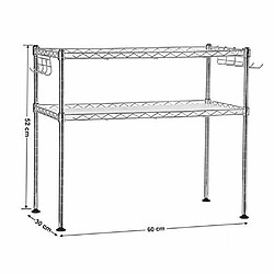 SONGMICS Etagère de Cuisine en Fer Chromé Rangement pour Cuisine Micro-Ondes Multifonction 2 Niveaux Réglables en Hauteur avec 8 Crochets LGR20C