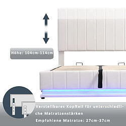 ComfortXL Lit double 160x200 cm LED, rangement hydraulique, blanc (sans matelas) pas cher