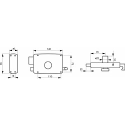 Thirard Serrure en applique horizontale à tirage et bouton pour porte de garage, cylindre Ø 25 dépassant de 32 mm 3 clés droite pas cher