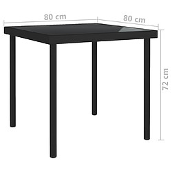 Avis vidaXL Table à dîner d'extérieur Noir 80x80x72 cm Verre et acier