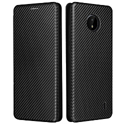 Coque en TPU + PU texture en fibre de carbone, auto-absorbée avec sangle à anneau noir pour votre Nokia C10/C20