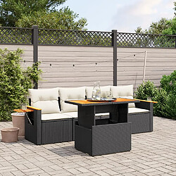 Maison Chic Ensemble de 5 Tables et chaises d'extérieur avec coussins,Salon de jardin noir résine tressée -GKD605323