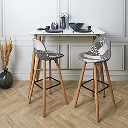 The Home Deco Factory Tabouret de bar scandinave patchwork gris.