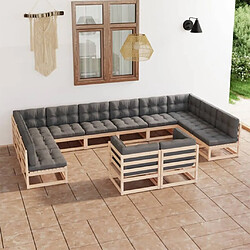 Maison Chic Salon de jardin 12pcs + coussins - Mobilier/Meubles de jardin - Table et chaises d'extérieur Bois de pin massif -MN57472