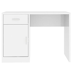 Helloshop26 Bureau table poste de travail meuble d'ordinateur informatique étude avec tiroir et armoire brillant 100 x 40 x 73 cm blanc 02_0023450