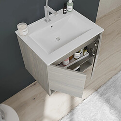 Acheter Kiamami Valentina MEUBLE DE BAIN SUSPENDU 60CM AVEC PORTES ET COMPARTIMENT OUVERT EN GRIS ASPECT BOIS | VENEZIA