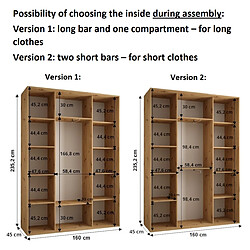 Abiks Meble Armoire DAVOS 6 À Portes Coulissantes 235,2/160/45 3 Portes pas cher