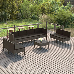 vidaXL Salon de jardin 9 pcs avec coussins Résine tressée Gris