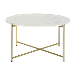 Pegane Table basse, table de salon ronde en fer doré et marbre blanc - diamètre 81 x Hauteur 44 cm