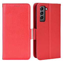 Etui en PU texture litchi, antichoc avec support rouge pour votre Samsung Galaxy S21 FE 5G