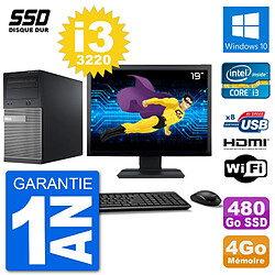 PC Dell 3010 MT Ecran 19" i3-3220 RAM 4Go SSD 480Go HDMI Windows 10 Wifi - Occasion