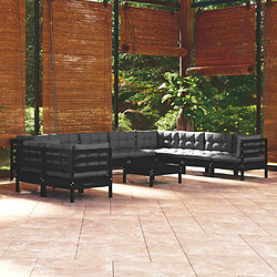 Maison Chic Salon de jardin 11pcs + coussins - Mobilier/Meubles de jardin - Table et chaises d'extérieur Noir Bois de pin solide -MN88137