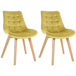 Decoshop26 Lot de 2 chaises de salle à manger design scandinave coutures carrées en velours jaune pieds en bois clair 10_0001680