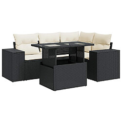 vidaXL Salon de jardin 5 pcs avec coussins noir résine tressée