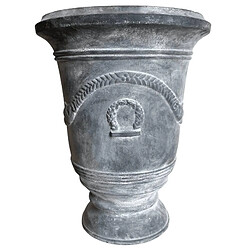 L'Héritier Du Temps Vase Esprit Anduze Vasque Jardinière Pot de Fleurs Décoration Extérieure en Fonte Grise 55,5x55,5x71cm