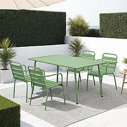 Mes Ensemble table de jardin + 4 fauteuils en métal vert - BACA