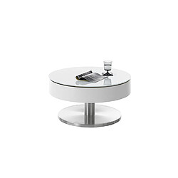 Inside 75 Table basse ronde VOLA 79 cm diamètre-plateau HWP blanc pivotant piétement acier brosse