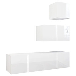 Maison Chic Ensemble de meubles TV 4 pcs | Banc TV Moderne pour salon | Meuble de Rangement - Blanc brillant Aggloméré -MN87520