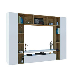 Avis Ahd Amazing Home Design Arkel WH Meuble TV moderne avec bibliothèque en bois blanc